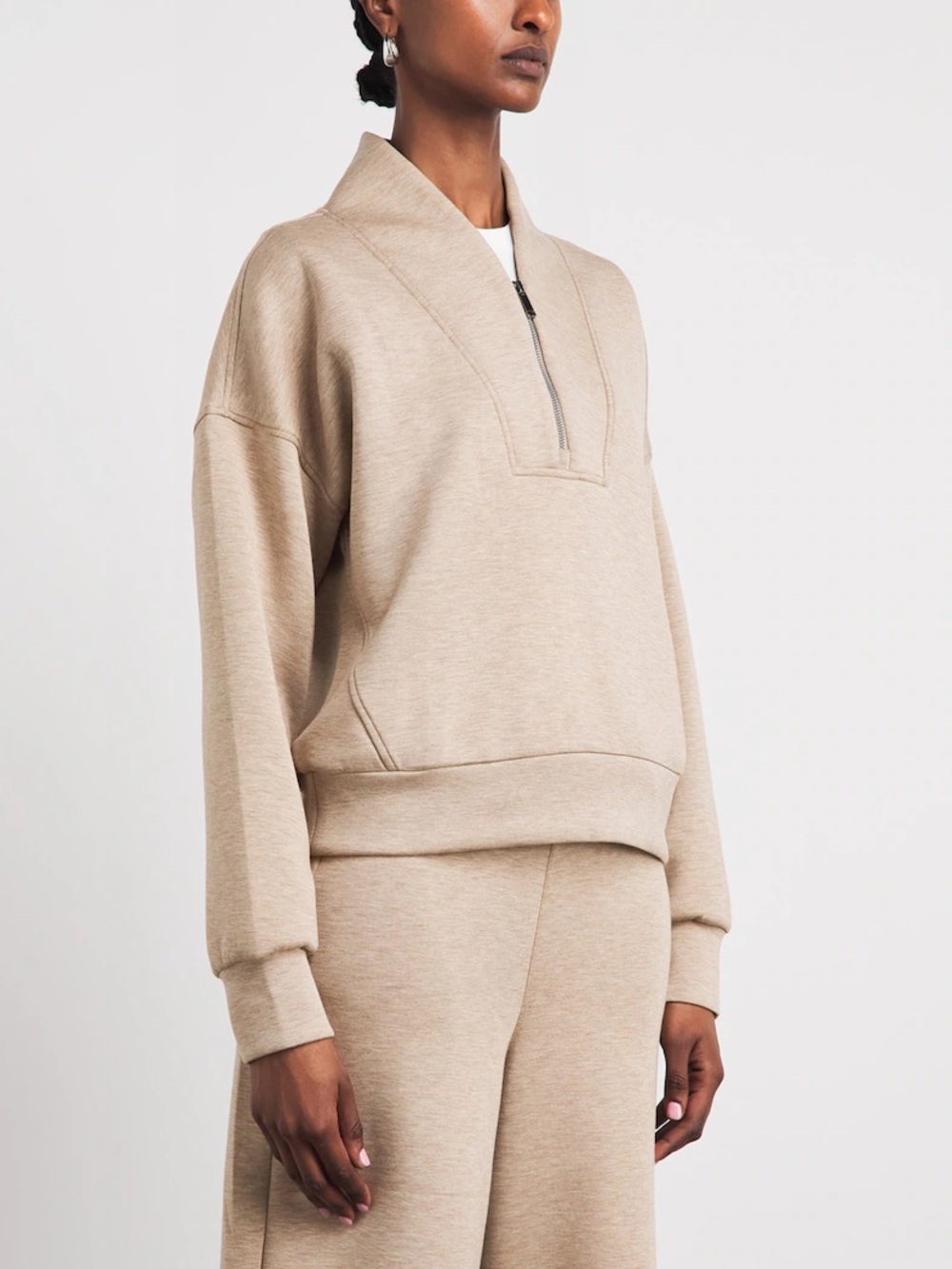 Spanx AirEssentials Half-Zip Sweater Heathered Tan Oatmeal Color Size Small NEW